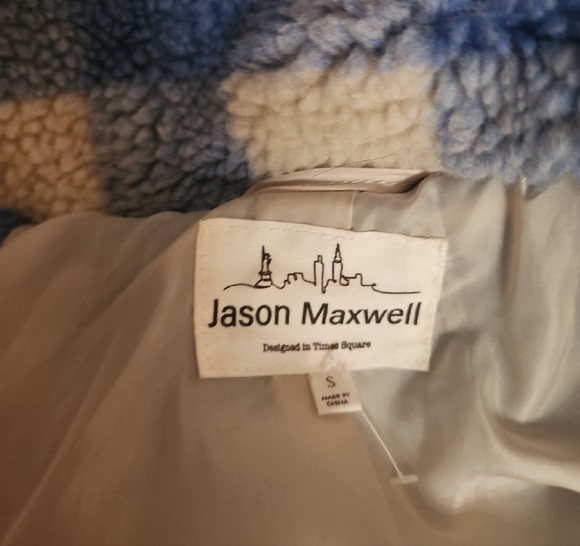 Jason Maxwell Blue and White Plaid Fleece Jacket Size S - Picture 4 of 4